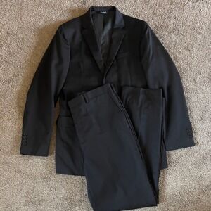 Jos A Bank 42XL 42x36 Black Traveler 2pc Pant Suit 100% Wool Slim Fit Sport Coat